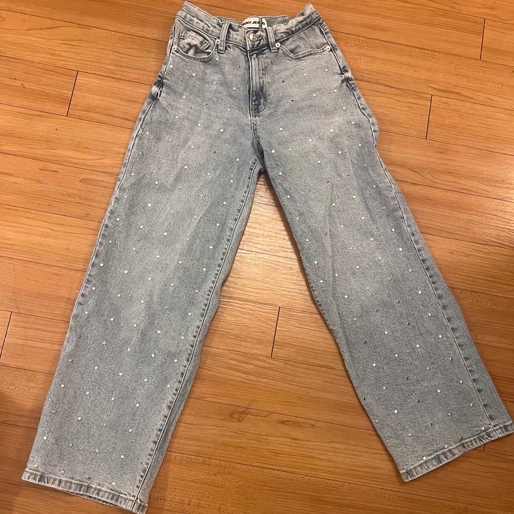 DKNY Light Blue Wide Leg Jeans with Studs